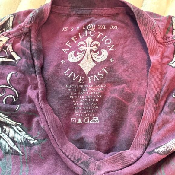 Dark Purple Wings Vintage Affliction Live Fast Men's T-Shirt Size XL - Picture 9 of 10
